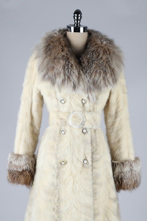 Vintage 1960's Platinum Mink and Fox Princess Coat In Excellent Condition In Hudson on the Saint Croix, WI