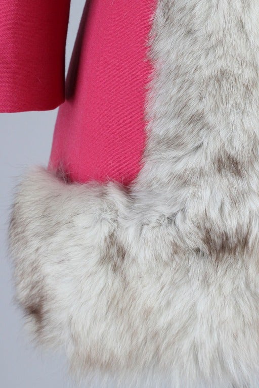 Vintage 1960's Pink Wool and Fox Fur Coat In Excellent Condition In Hudson on the Saint Croix, WI