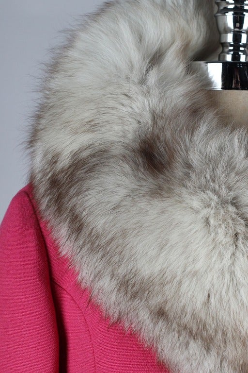 Women's Vintage 1960's Pink Wool and Fox Fur Coat