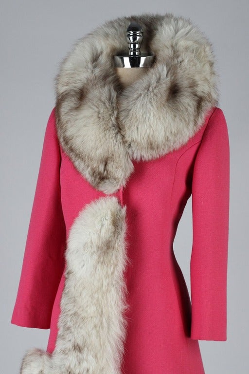 Vintage 1960's Pink Wool and Fox Fur Coat 1