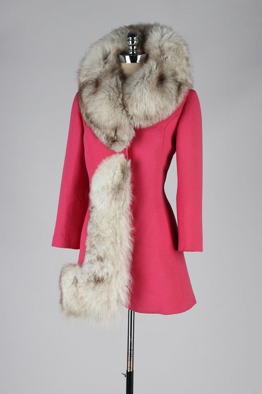 Vintage 1960's Pink Wool and Fox Fur Coat at 1stDibs