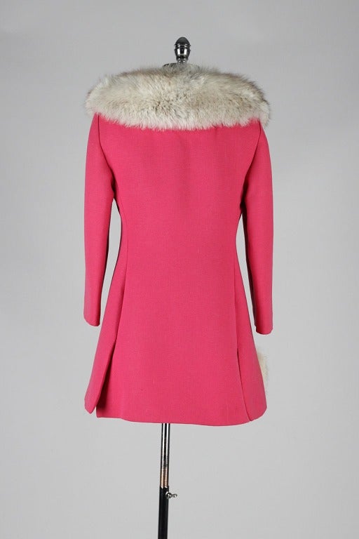 Vintage 1960's Pink Wool and Fox Fur Coat 3