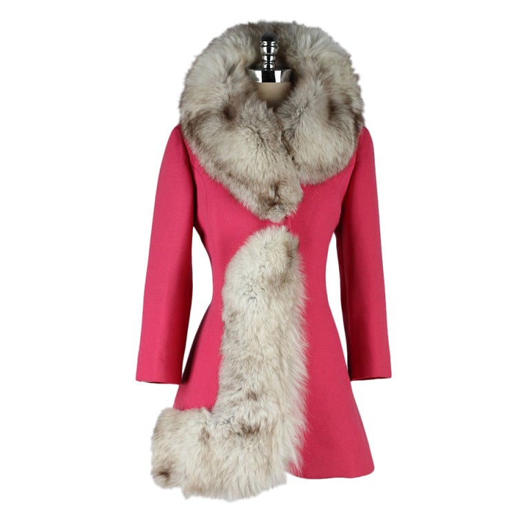 Vintage 1960's Pink Wool and Fox Fur Coat