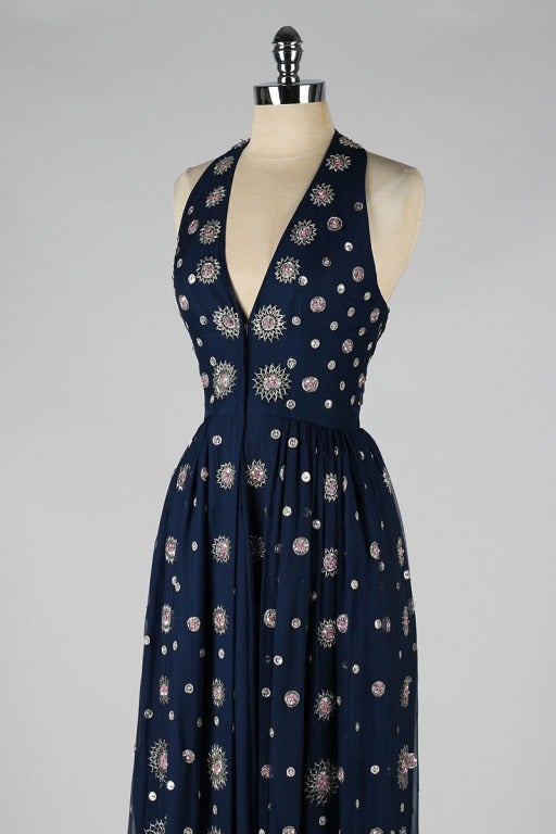 Vintage 1970's Surjit & Adarsh Gill Silk Beaded Halter Dress 3