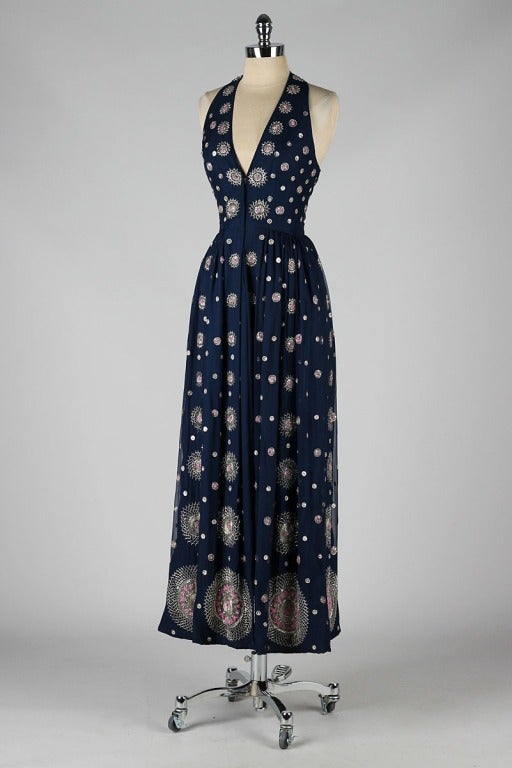 Vintage 1970's Surjit & Adarsh Gill Silk Beaded Halter Dress 4
