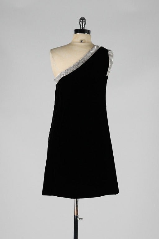 Vintage 1980's Victor Costa Velvet Rhinestone One Shoulder Dress 2