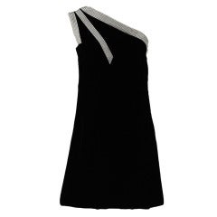 Vintage 1980's Victor Costa Velvet Rhinestone One Shoulder Dress