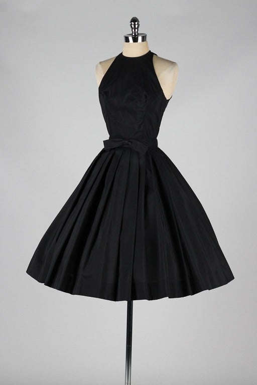 Vintage 1950's Suzy Perette Black Halter Dress For Sale 1