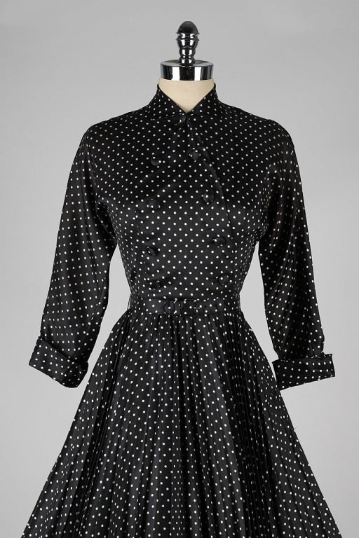 Vintage 1950's Suzy Perette Black White Polka Dot Dress In Excellent Condition In Hudson on the Saint Croix, WI