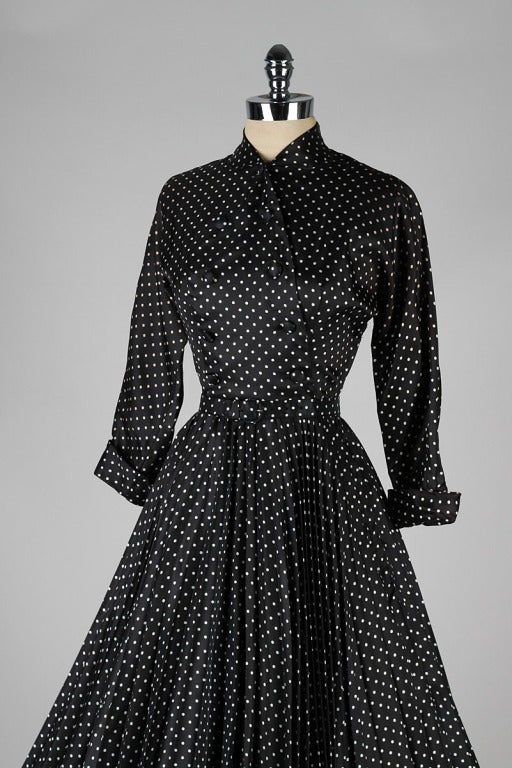 Vintage 1950's Suzy Perette Black White Polka Dot Dress 2