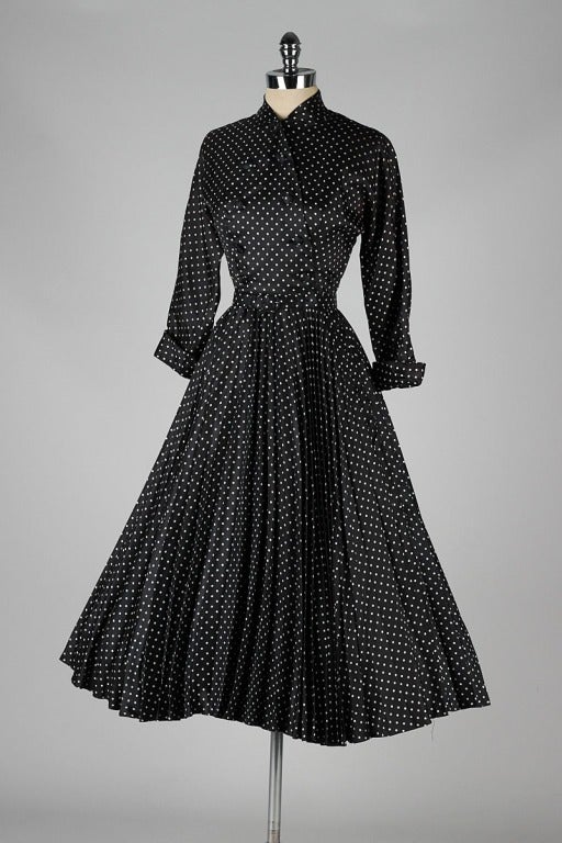 Vintage 1950's Suzy Perette Black White Polka Dot Dress 3