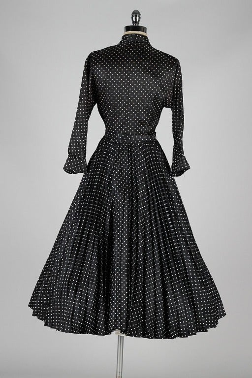 Vintage 1950's Suzy Perette Black White Polka Dot Dress 4