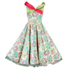 Vintage 1950's Fireworks Floral Satin Dress