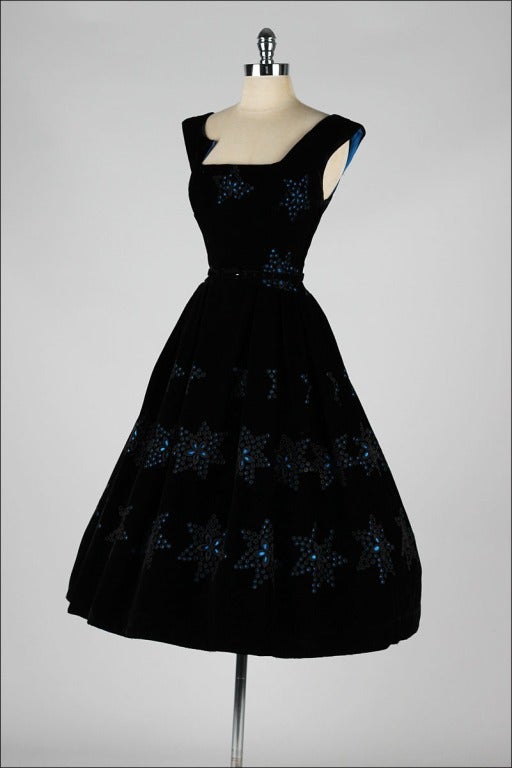 Vintage 1950's David Hart Velvet Eyelet Stars Cocktail Dress 2