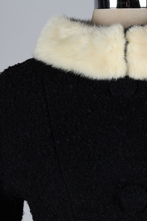 Vintage 1950's Lilli Ann Wool Boucle Mink Collar Princess Coat In Excellent Condition In Hudson on the Saint Croix, WI
