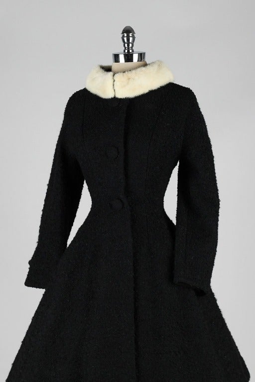 Vintage 1950's Lilli Ann Wool Boucle Mink Collar Princess Coat 1