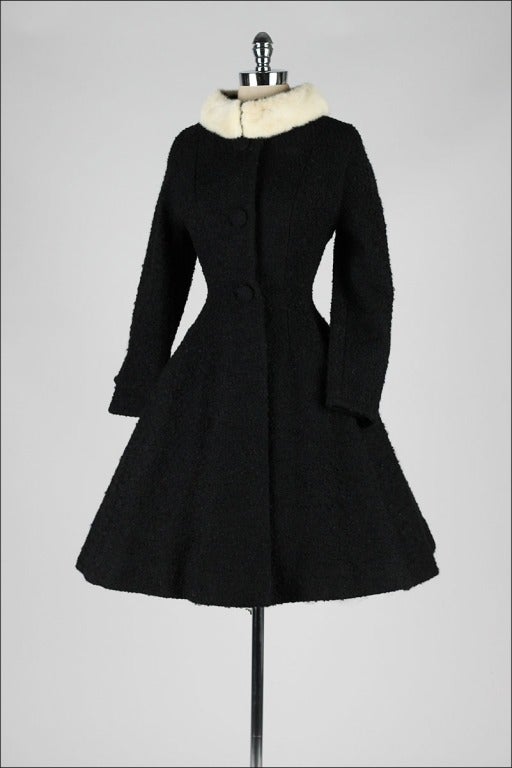 Vintage 1950's Lilli Ann Wool Boucle Mink Collar Princess Coat 2