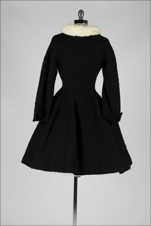Vintage 1950's Lilli Ann Wool Boucle Mink Collar Princess Coat 3