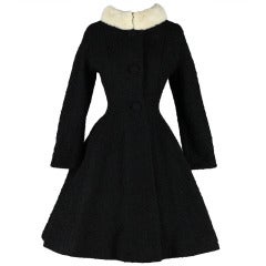Vintage 1950's Lilli Ann Wool Boucle Mink Collar Princess Coat