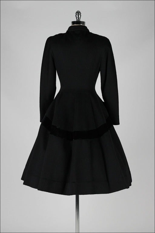 Vintage 1950's Black Wool Rhinestone Buckle Princess Coat 3