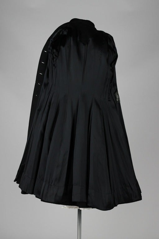 Vintage 1950's Black Wool Rhinestone Buckle Princess Coat 4