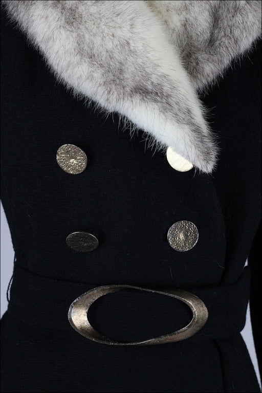 Vintage 1960's Wool Coat Hammered Steel Buttons Belt In Excellent Condition In Hudson on the Saint Croix, WI