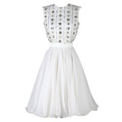 Vintage 1960's White Chiffon Beaded Dress