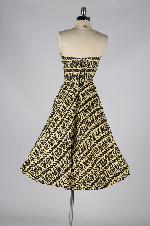 Vintage 1950's Ethnic Print Linen Dress and Bolero Jacket 1