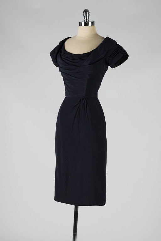 Vintage 1950's Ceil Chapman Blue Ruched Cocktail Dress 2