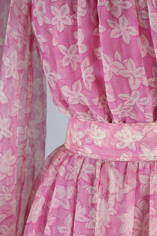 Vintage 1970's Pink Silk House of Arts Maxi Dress In Excellent Condition In Hudson on the Saint Croix, WI