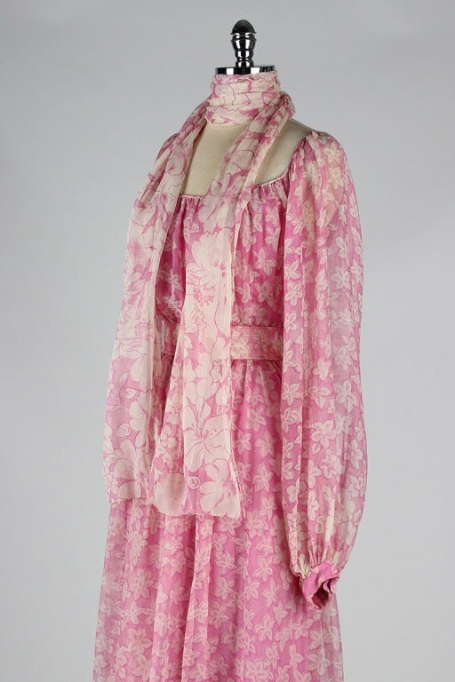 Vintage 1970's Pink Silk House of Arts Maxi Dress 2