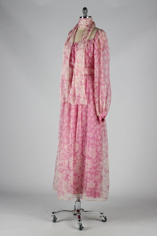 Vintage 1970's Pink Silk House of Arts Maxi Dress 3