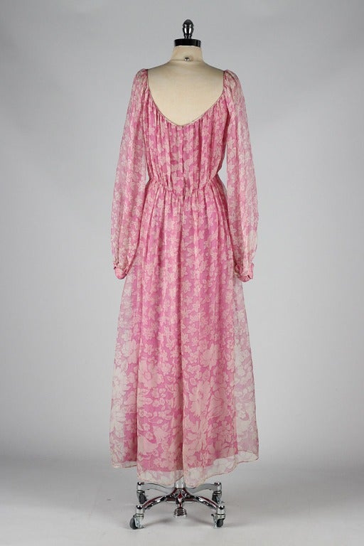Vintage 1970's Pink Silk House of Arts Maxi Dress 4