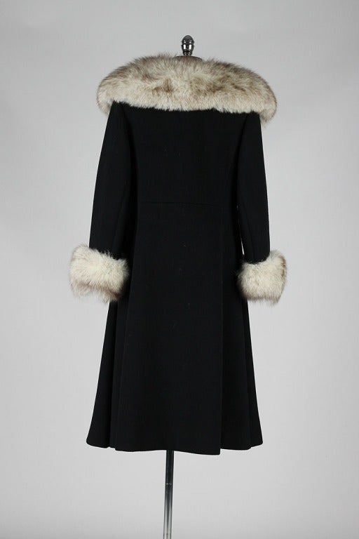 Vintage 1960's Black Wool Fox Fur Princess Coat 1