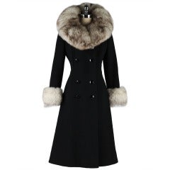 Vintage 1960's Black Wool Fox Fur Princess Coat