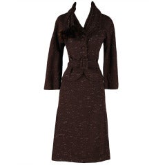 Vintage 1950's Lilli Ann Mink Trimmed Wool Gabardine Suit