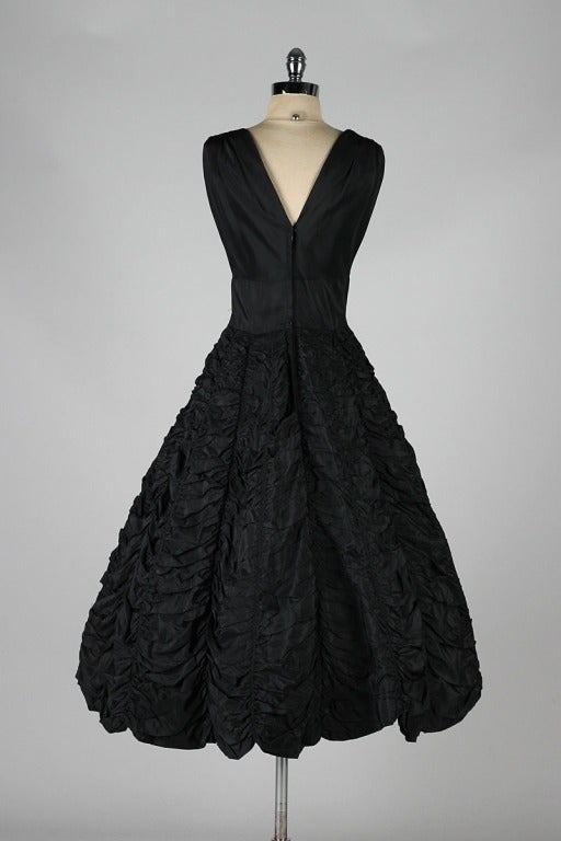 Vintage 1950's Suzy Perette Black Ruched Cocktail Dress at 1stDibs