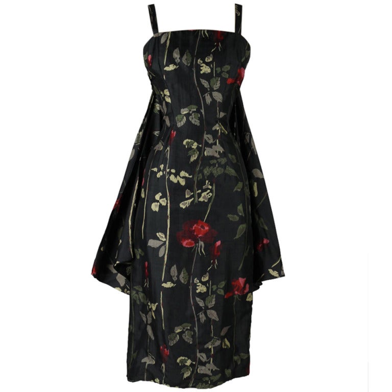 Vintage 1950's Black Silk Floral Suzy Perette Dress