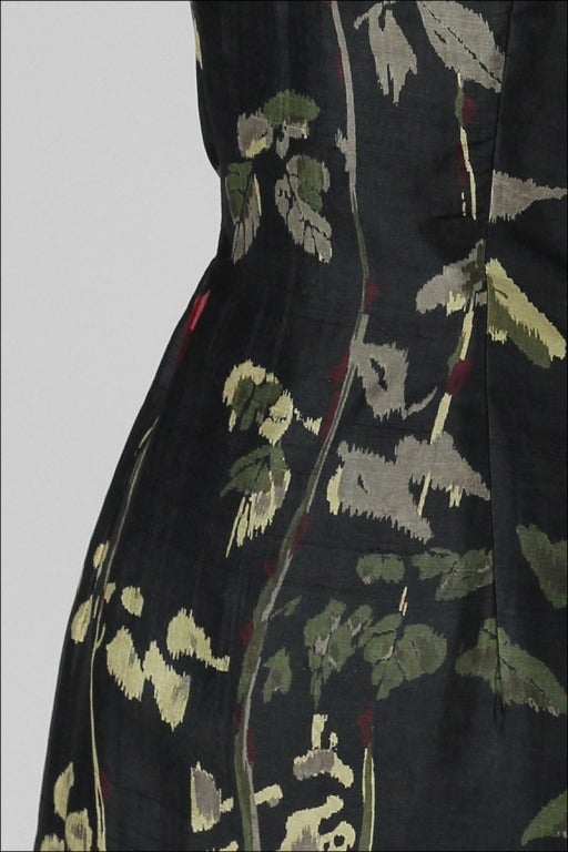 Vintage 1950's Black Silk Floral Suzy Perette Dress In Excellent Condition In Hudson on the Saint Croix, WI