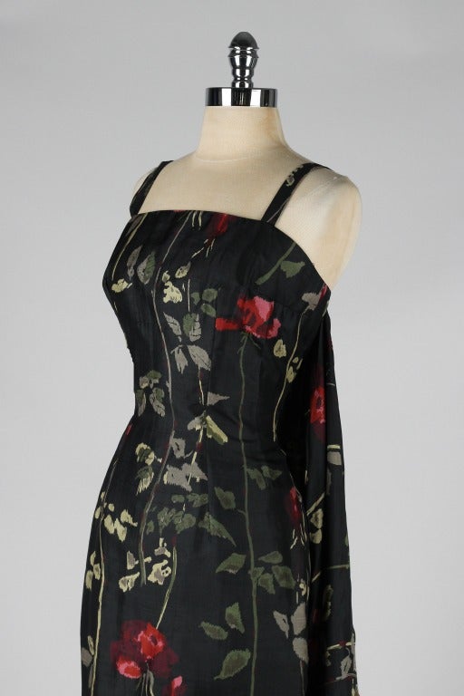 Vintage 1950's Black Silk Floral Suzy Perette Dress 1