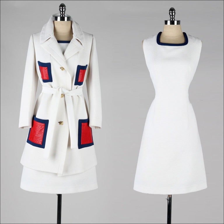Vintage 1960's Lilli Ann White Faux Leather Trim Dress & Jacket 2