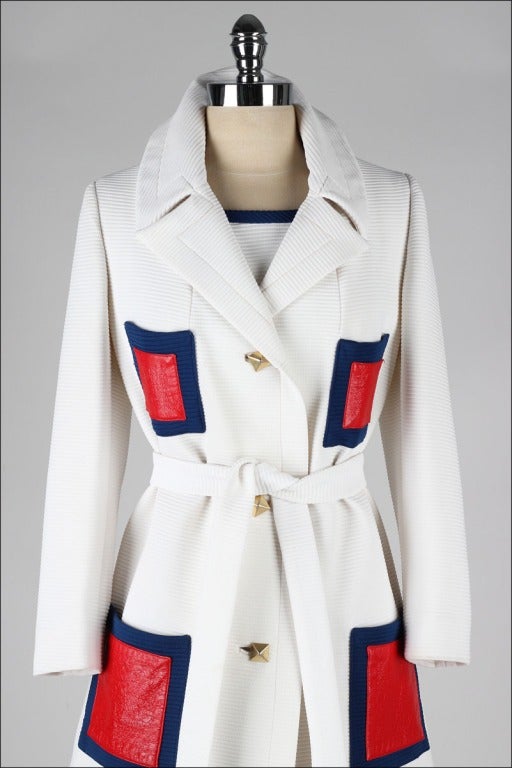 Vintage 1960's Lilli Ann White Faux Leather Trim Dress & Jacket 3