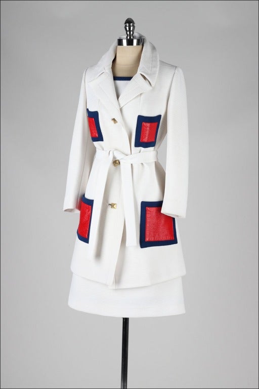 Vintage 1960's Lilli Ann White Faux Leather Trim Dress & Jacket 5