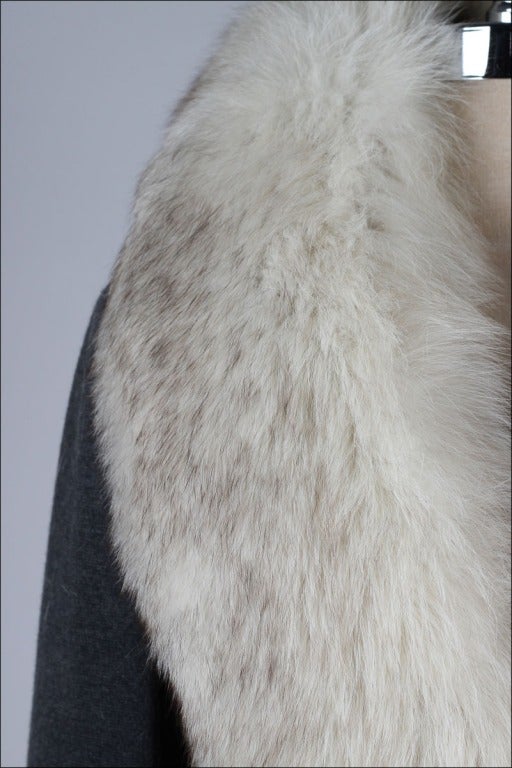 Women's Vintage 1960's Gray Wool Silver Fox Fur Trimmed Coat