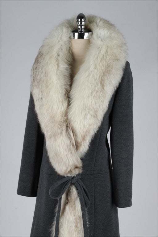 Vintage 1960's Gray Wool Silver Fox Fur Trimmed Coat 1