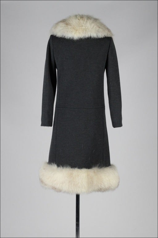 Vintage 1960's Gray Wool Silver Fox Fur Trimmed Coat 3