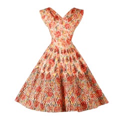 Vintage 1950's Orange Glitter Flock Cotton Party Dress