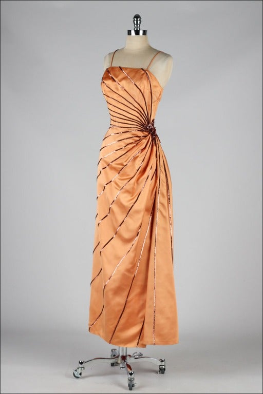 Vintage 1950's Emma Domb Copper Satin Sequins Starburst Dress 1