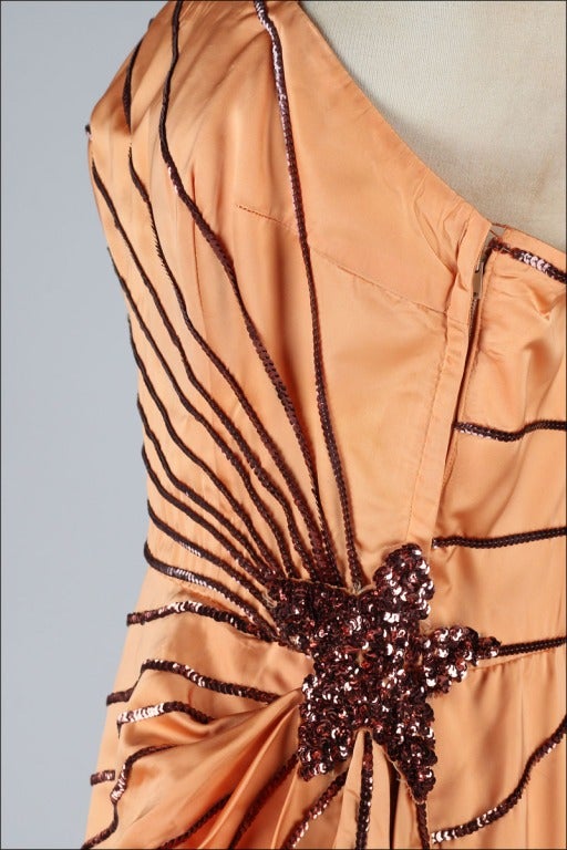Vintage 1950's Emma Domb Copper Satin Sequins Starburst Dress 2