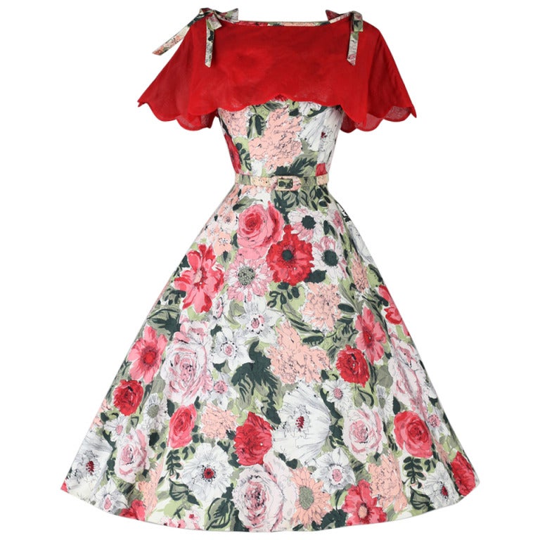 Vintage 1950's Rhinestone Floral Dress and Caplet